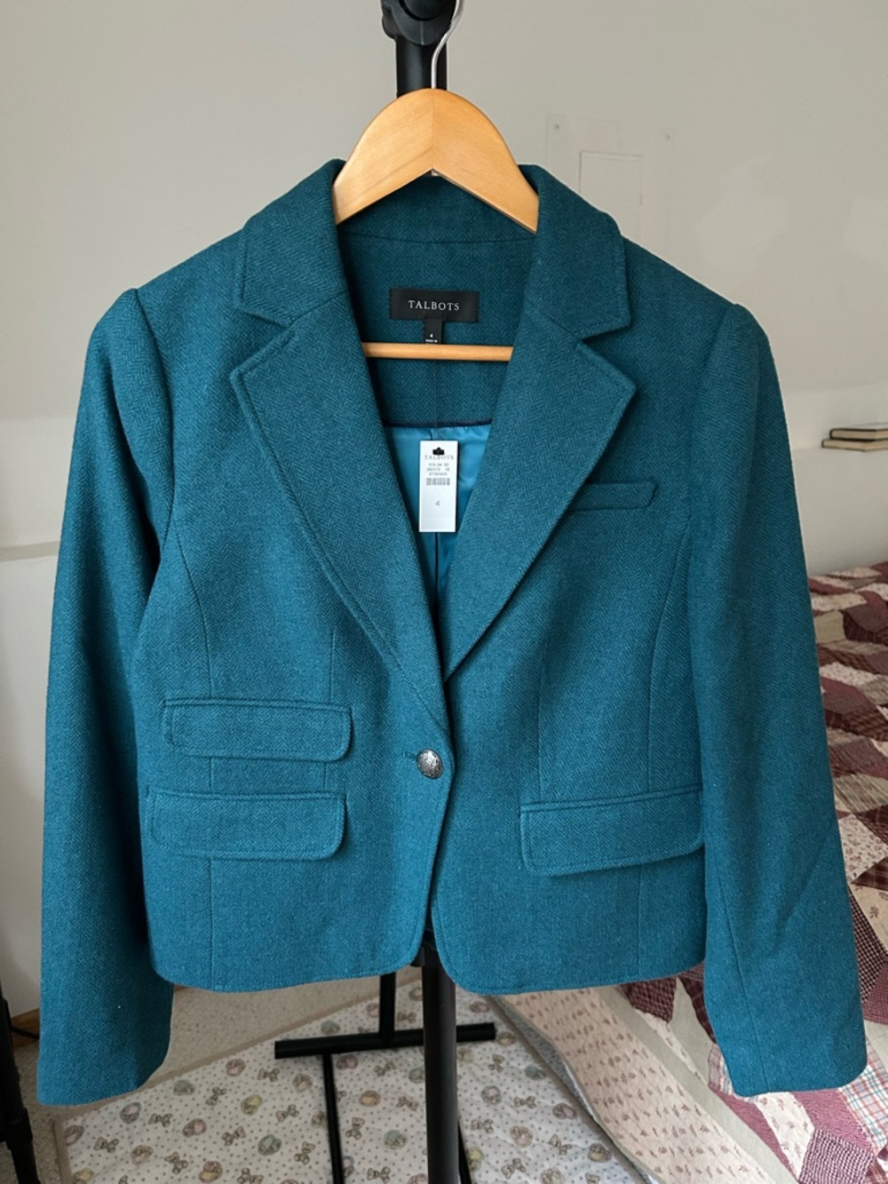 Talbots Shetland Crop Blazer Jacket Wool Teal NWT 4